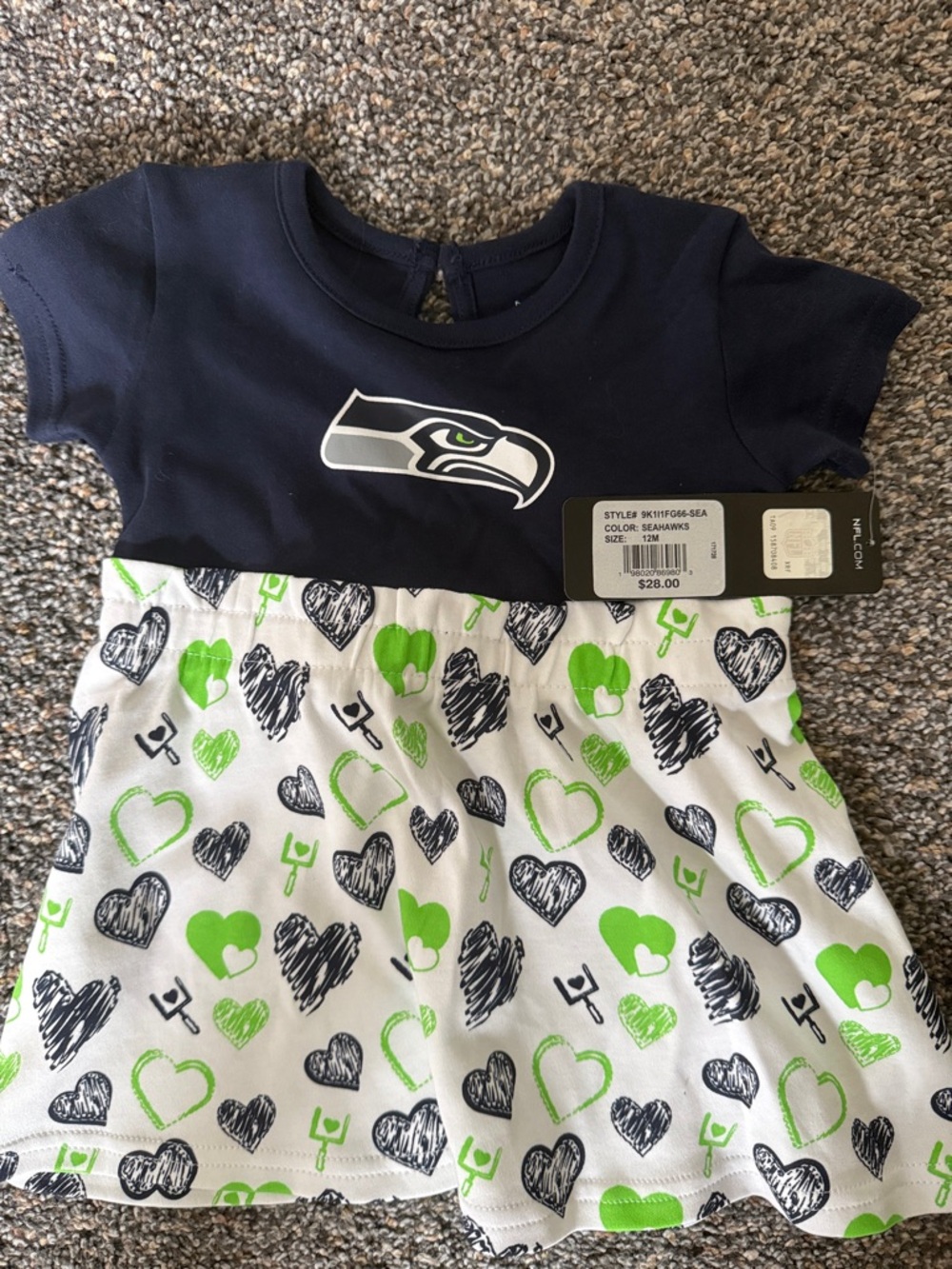 Seattle Seahawks Navy & Green Girls' Heart Print Dress